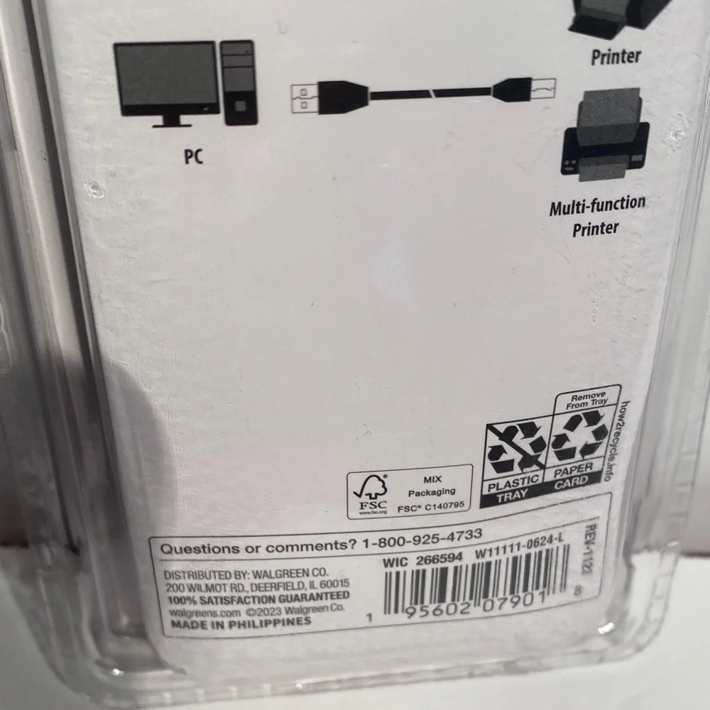 Black USB-A to USB-B Cable USB 2.0 New 6 ft